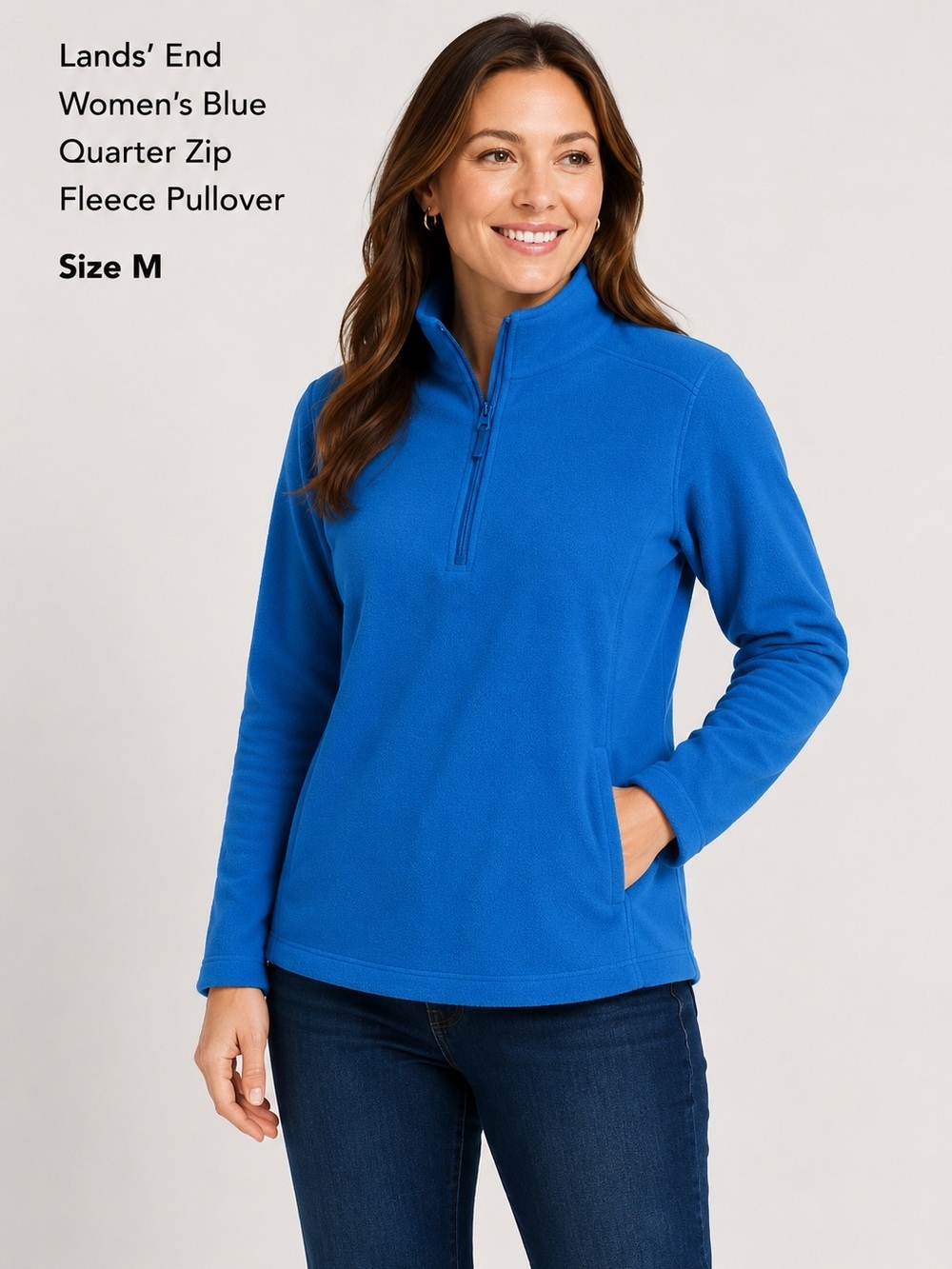Lands' End Women's Blue Quarter Zip Fleece Pullover
Size M